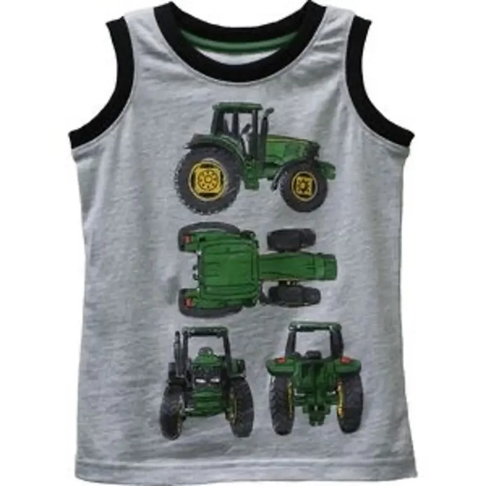 John Deere Tractor View Gray Graphic Muscle Tee